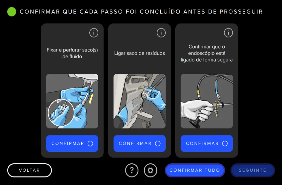 Captura de ecrã da interface do utilizador do Fluent Pro Fluid Management System que mostra a configuração do sistema.